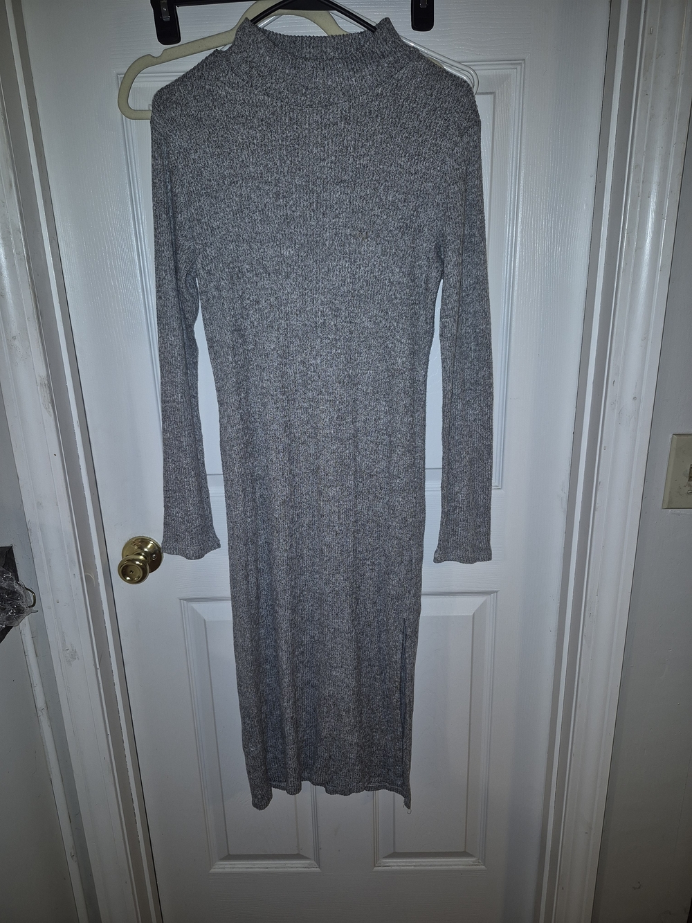 Ambiance Gray Ribbed Mock Neck Long Sleeve Dress